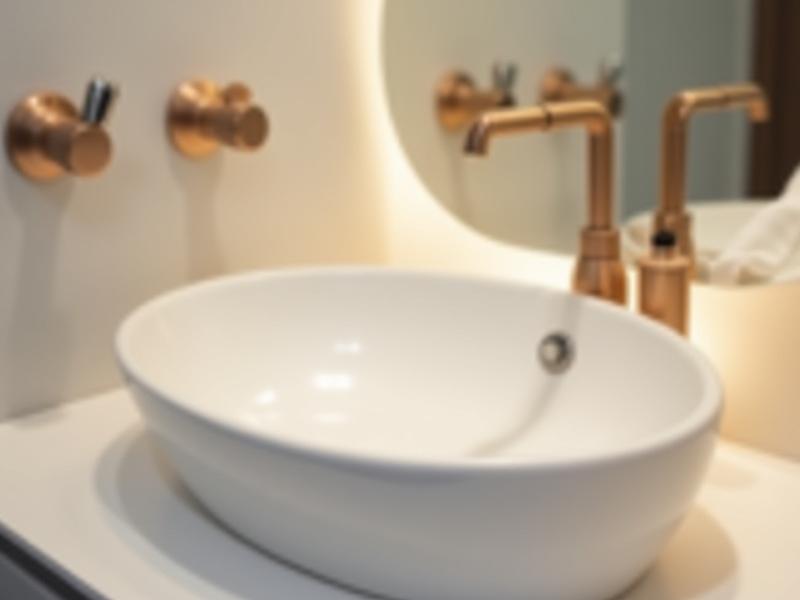 Moderne servant med elegant speil og dempet belysning i spa-bad.